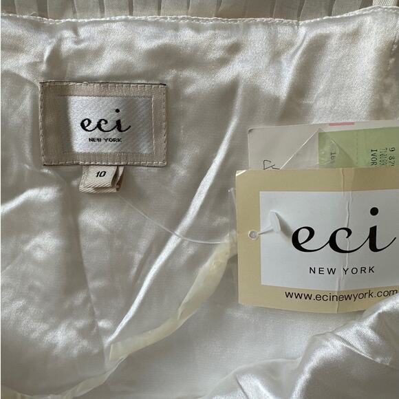 ECI New York 100% Silk Ivory Eyelet Ruffle Mini Spaghetti Strap Dress Size 10 - Picture 8 of 16
